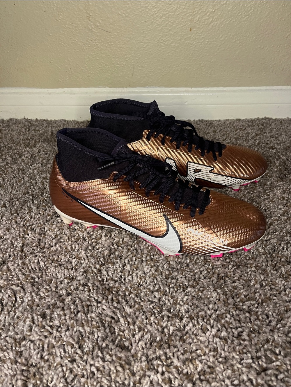 Nike Men's Copper/Black High-Top Soccer Cleats with White Swoosh